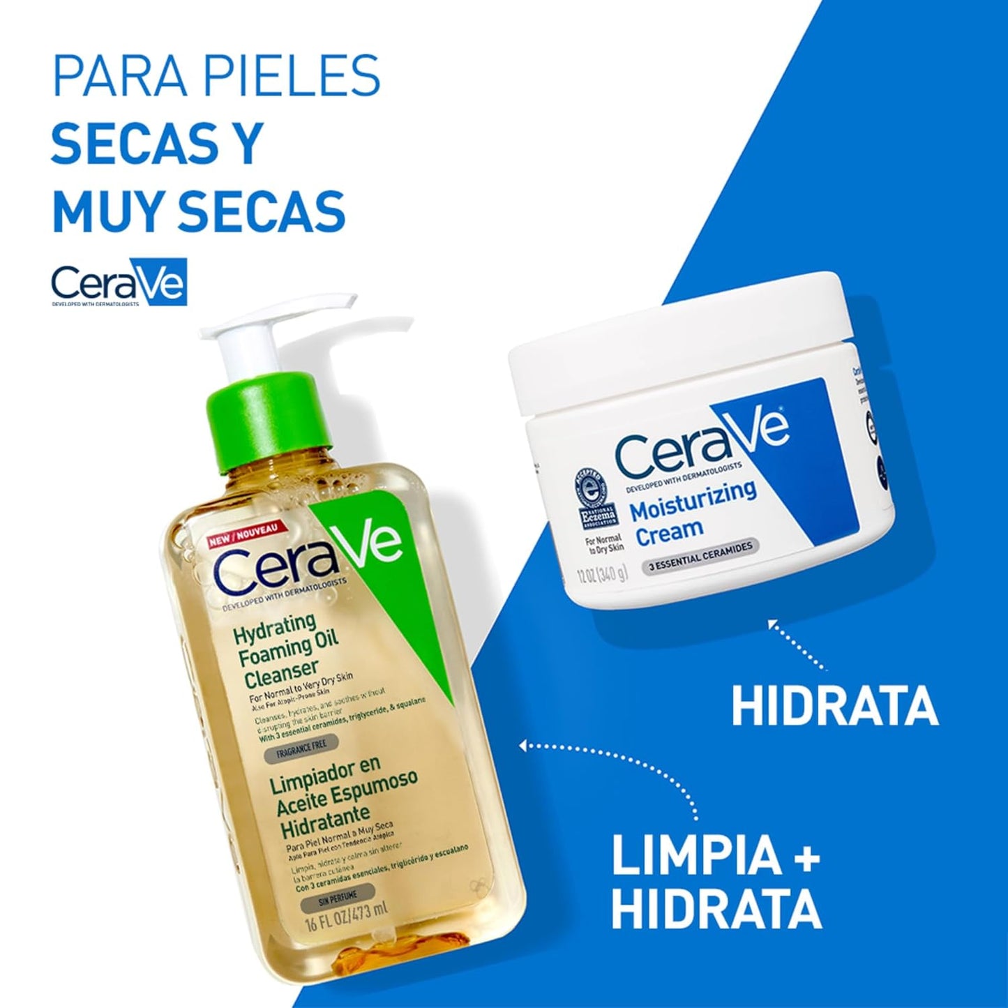 Cerave Limpiador En Aceite Espumoso Hidratante, Para Pieles Normales a Muy Secas Con Tendencia Atópica, Para Rostro Y Cuerpo, Limpia E Hidrata, Enriquecido Con Ácido Hialurónico, 473Ml