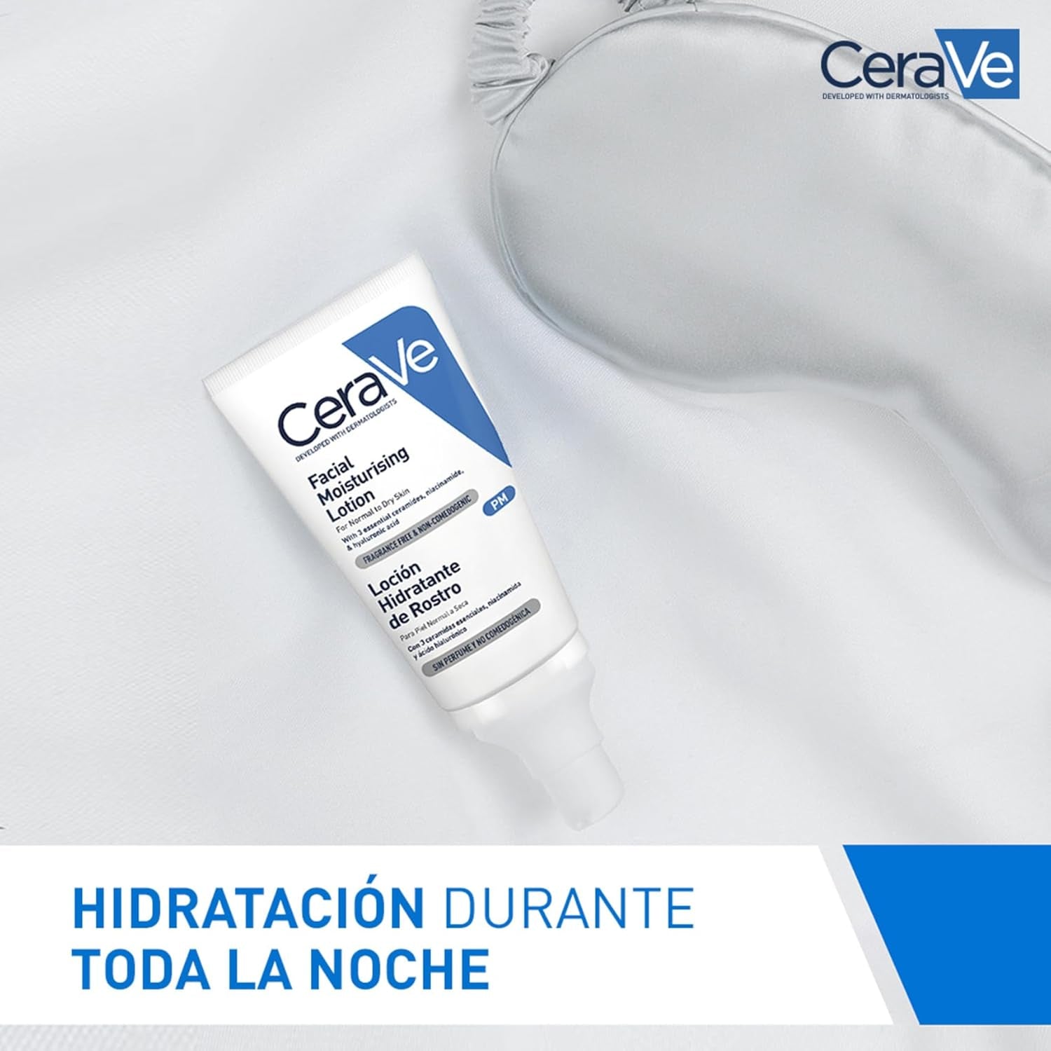 Cerave, Loción Hidratante De Rostro PM, Para Piel Normal a Seca, Hidrata Y Restaura La Barrera Protectora De La Piel, Enriquecida Con Ceramidas Esenciales, Niacinamida Y Ácido Hialurónico, 52Ml